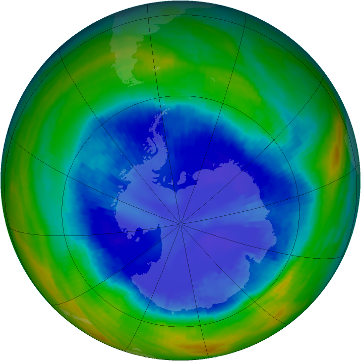 Antarctic ozone map for 29 August 2001